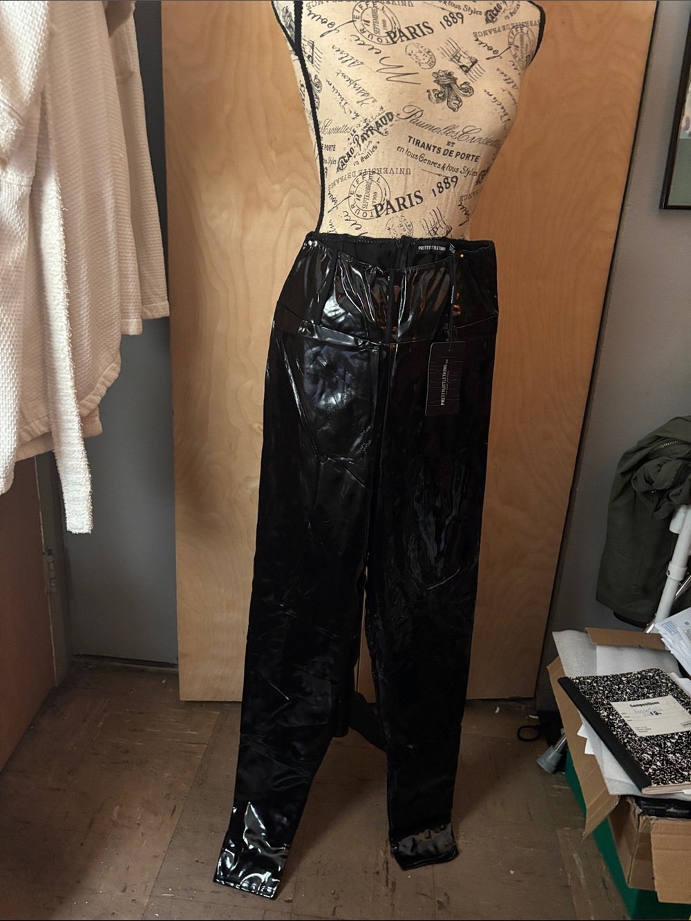 PrettyLittleThing Black High-Gloss Patent-Look Skinny Jumpsuit Pants